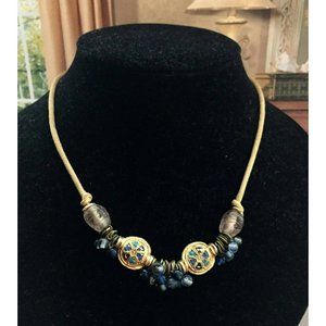 Jacky De G beaded Necklace Blue Gripoix Gold tone